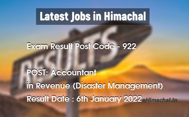 Exam Result HPSSSB Post Code 922 for the post of Accountant Notified on 06 January 22 - Exam Results