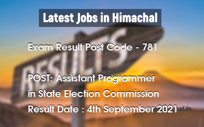 Exam Result HPSSSB Post Code 781 for the post of Assistant Programmer Notified on 05 September 21 - Exam Results
