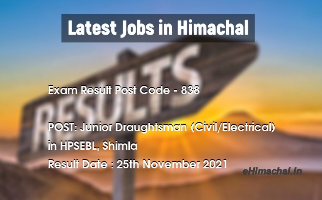 Exam Result HPSSSB Post Code 838 for the post of Junior Draughtsman (Civil/Electrical) Notified on 25 November 21 - Exam Results