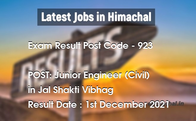 Exam Result HPSSSB Post Code 923 for the post of Junior Engineer (Civil) Notified on 01 December 21 - Exam Results