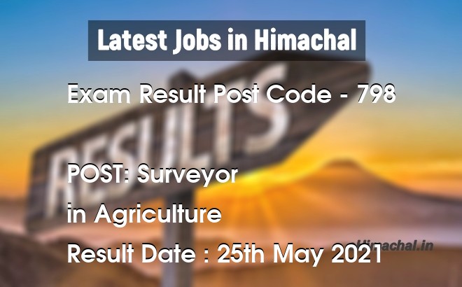 Exam Result HPSSSB Post Code 798 for the post of Surveyor Notified on 25 May 21 - Exam Results