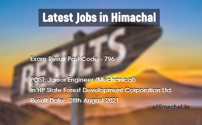 HPSSC Final result for the Post of Junior Engineer Mechanical Post Code 796 on 28 Aug 2021 - Exam Results
