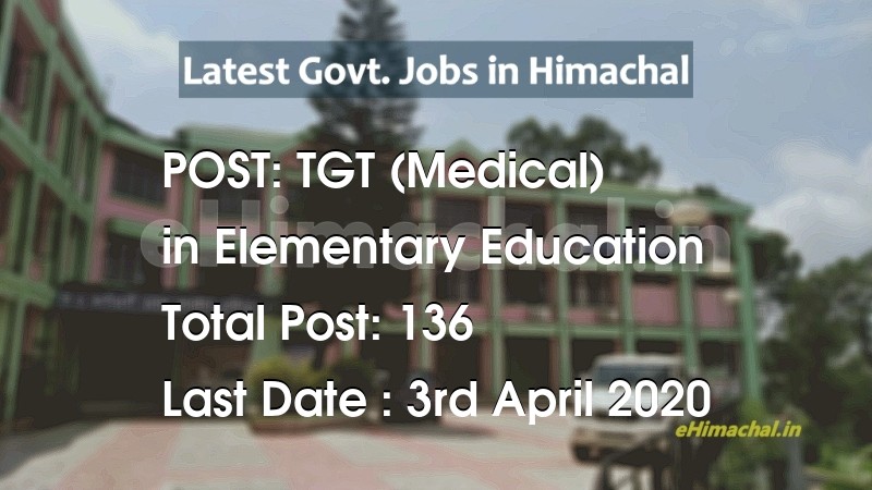 TGT (Medical) recruitment in Himachal in Elementary Education total Vacancies 136 - Job Alerts